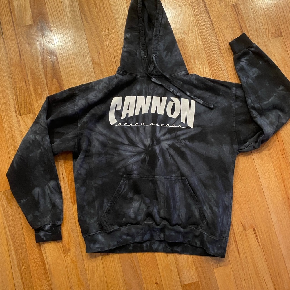 Cannon Beach Oregon Trasher Logo Black Tie-Dye Hoodie